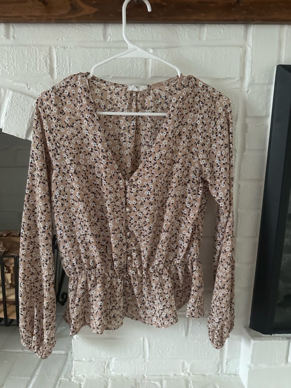 Sienna Sky Taupe Floral Button-Peplum Blouse